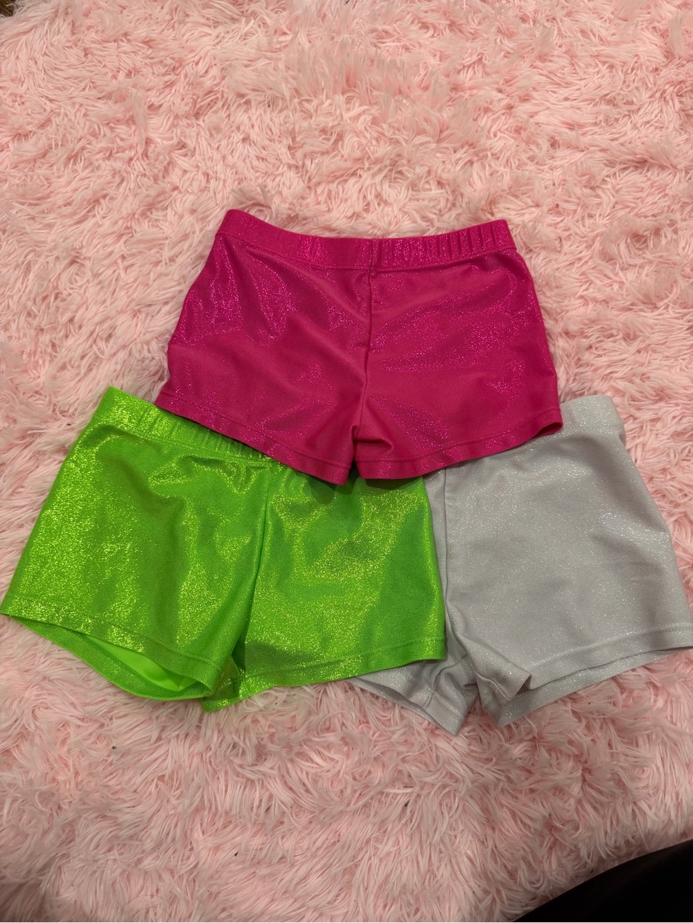 Glitter Dance Shorts Trio - Hot Pink, Lime Green, Silver